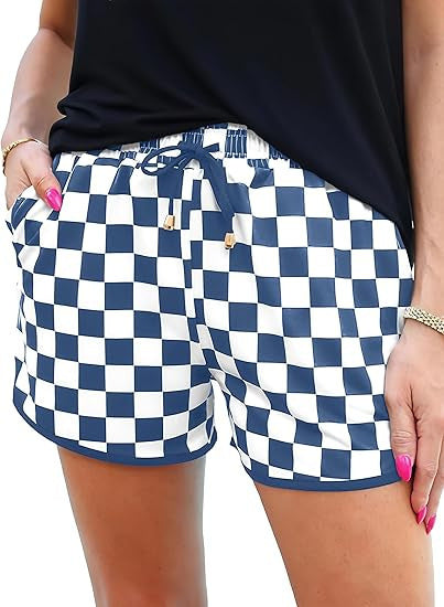 Bold Print Curved Hem Drawstring Shorts - NO13