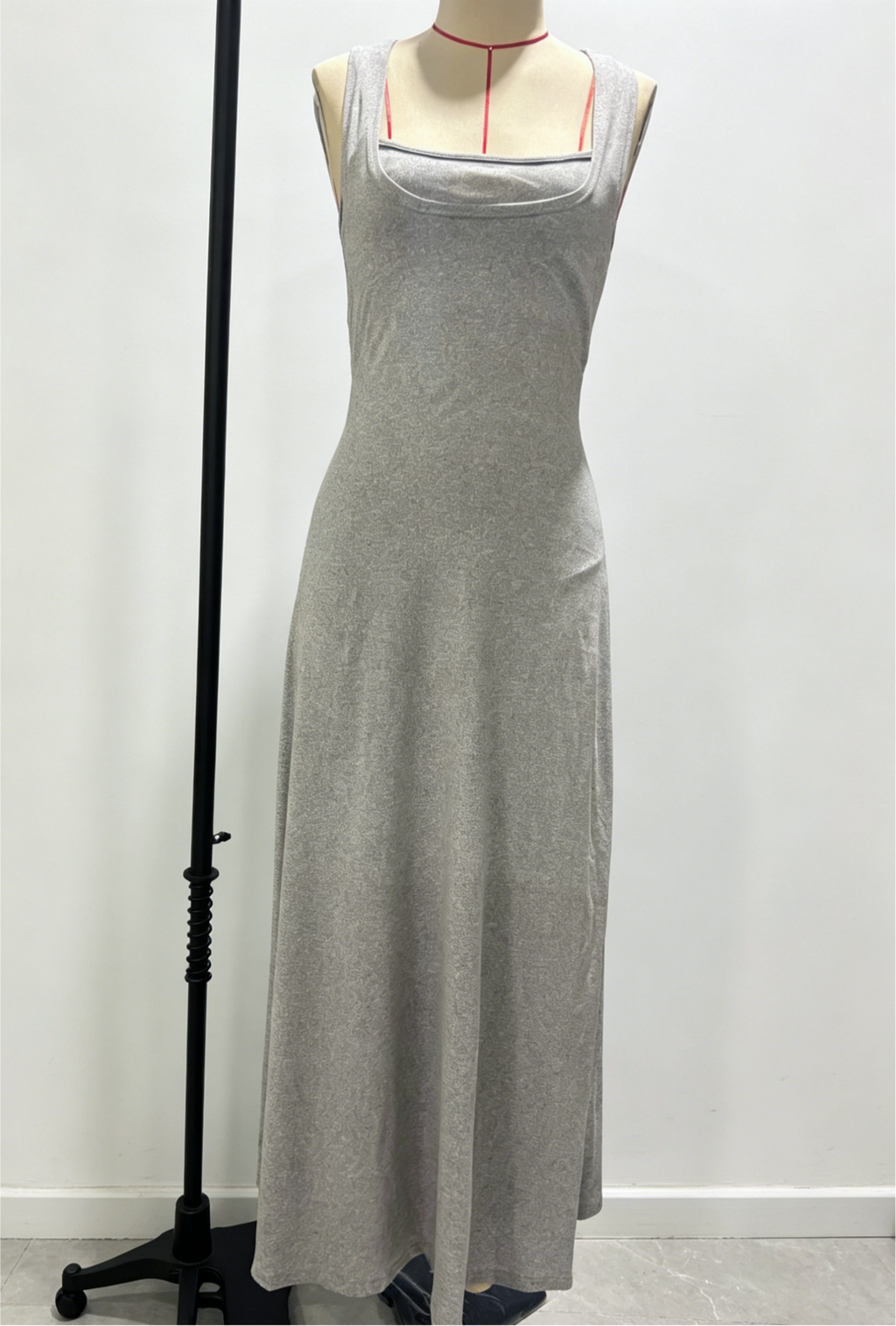 Layered Cutout Strappy Sleeveless Maxi Dress - Grey