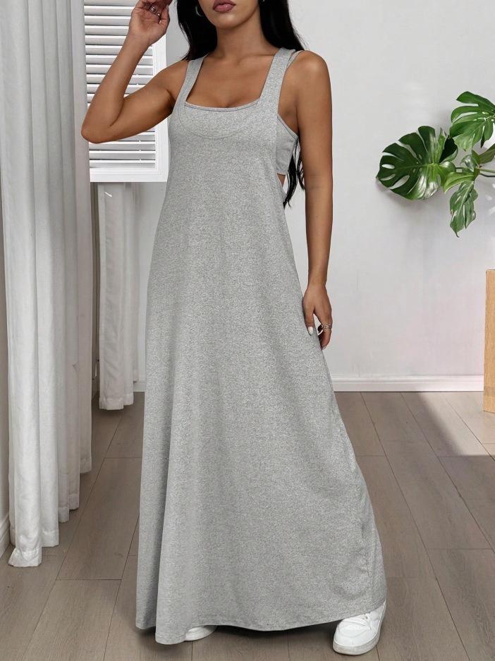 Layered Cutout Strappy Sleeveless Maxi Dress - Grey - 1