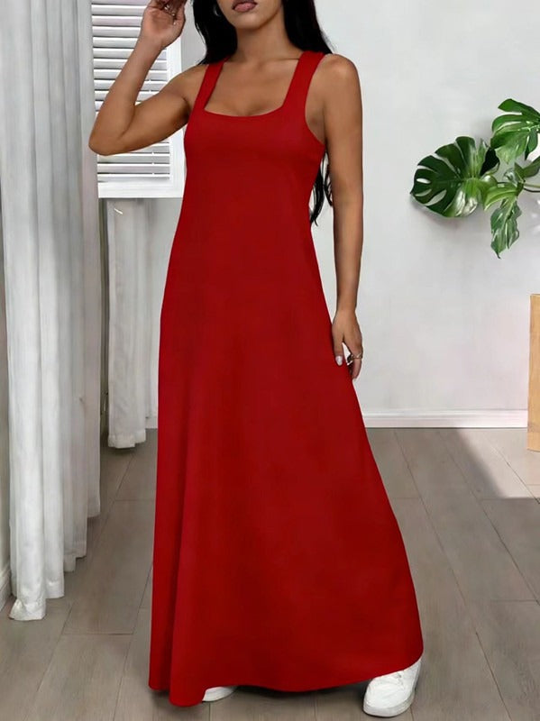 Layered Cutout Strappy Sleeveless Maxi Dress - Red