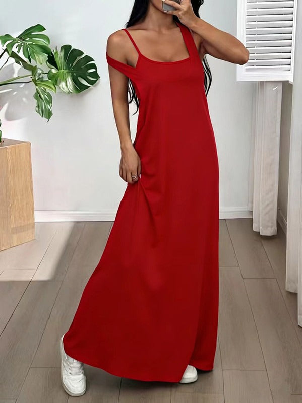 Layered Cutout Strappy Sleeveless Maxi Dress - Red - 1