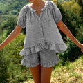 Ruffled Gingham Check Two Piece Short Set - Black