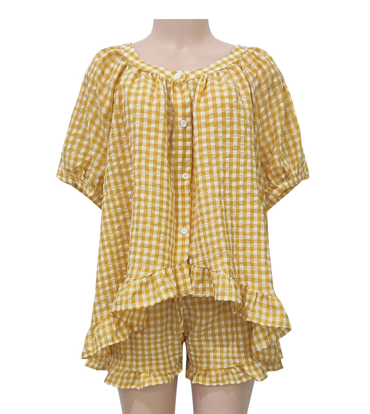 Ruffled Gingham Check Two Piece Short Set