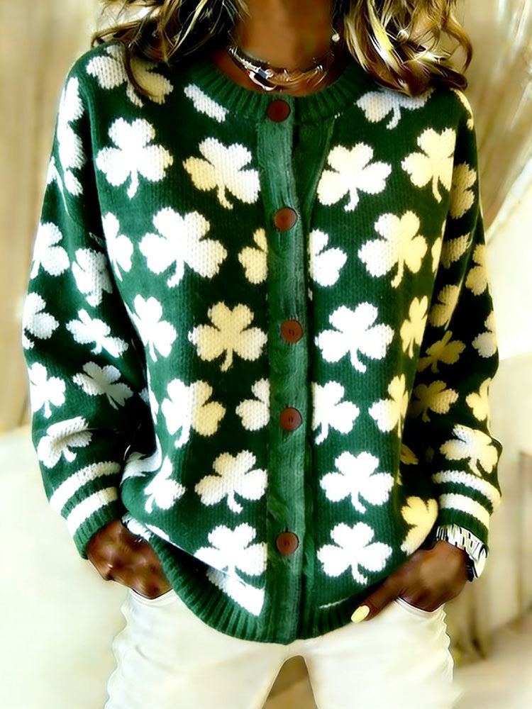 Fair Isle Jacquard Button Up Knit Cardigan - Clover