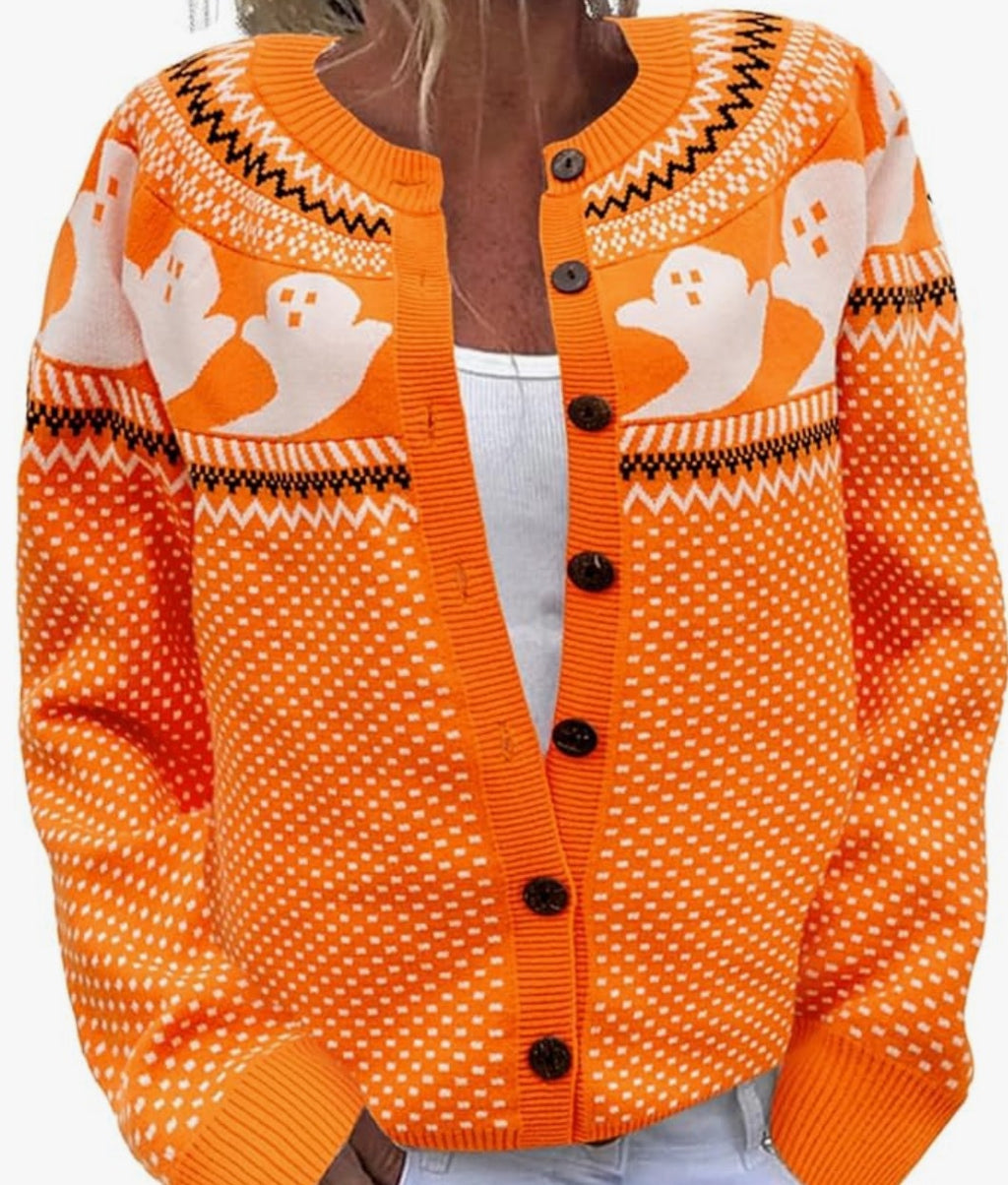 Fair Isle Jacquard Button Up Knit Cardigan - Ghost_H