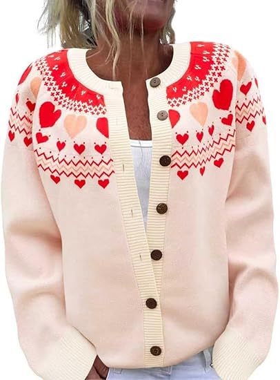 Fair Isle Jacquard Button Up Knit Cardigan - Pink