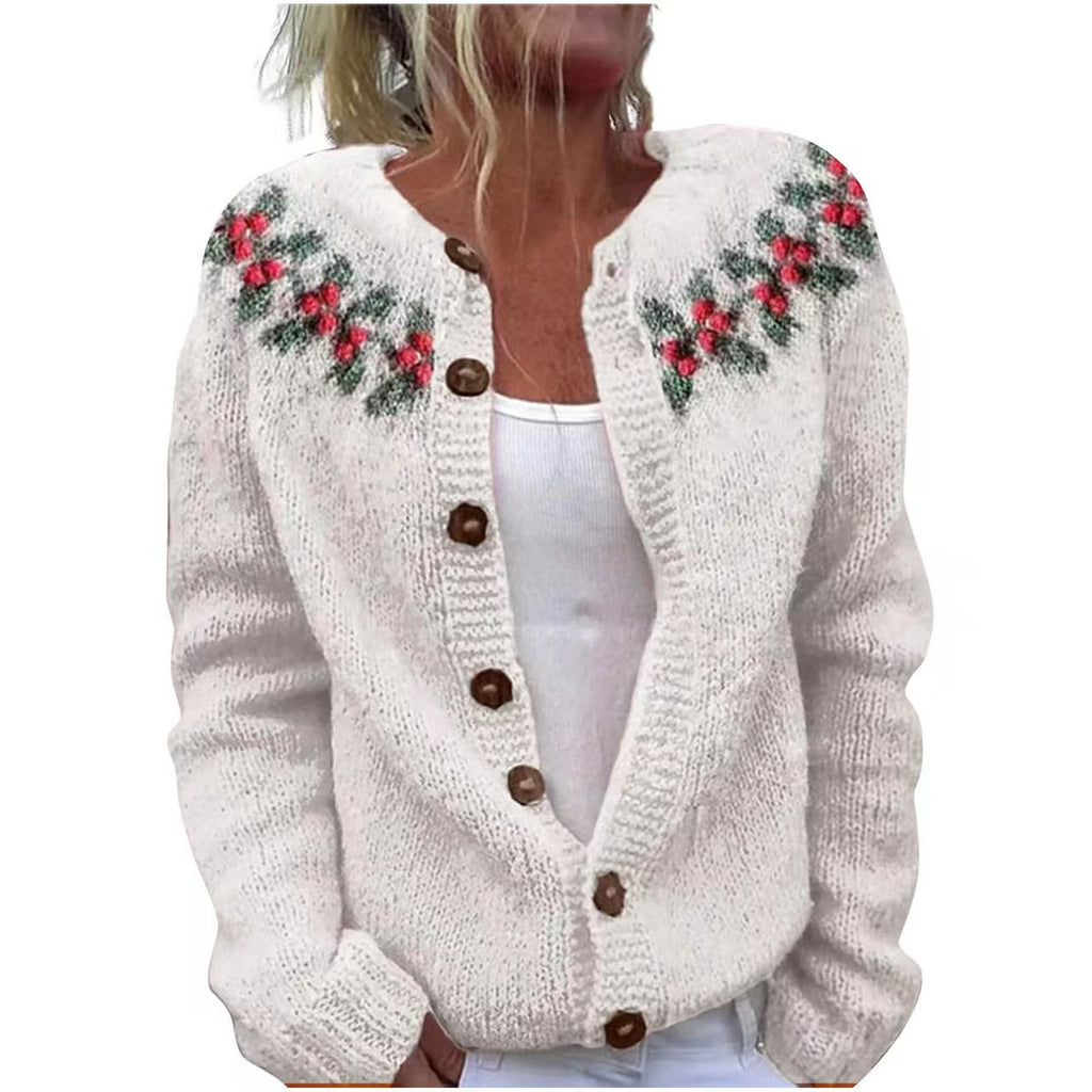 Fair Isle Jacquard Button Up Knit Cardigan - White