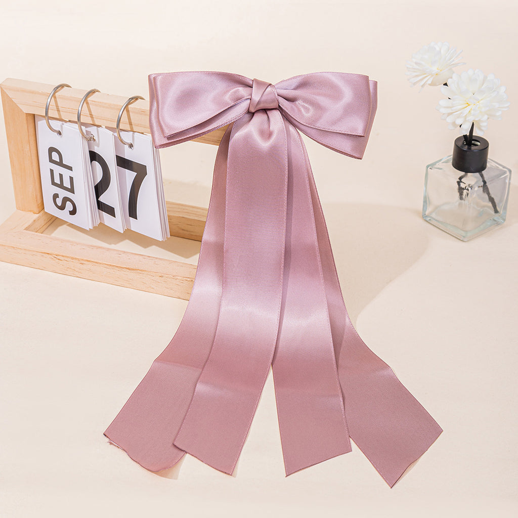 Double Layer Satin Bow Hair Clip With Tails - view 1