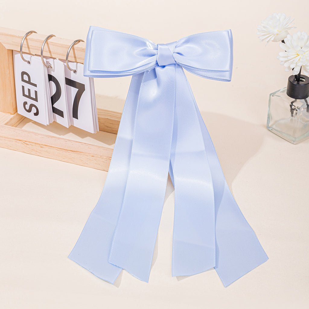 Double Layer Satin Bow Hair Clip With Tails - view 2