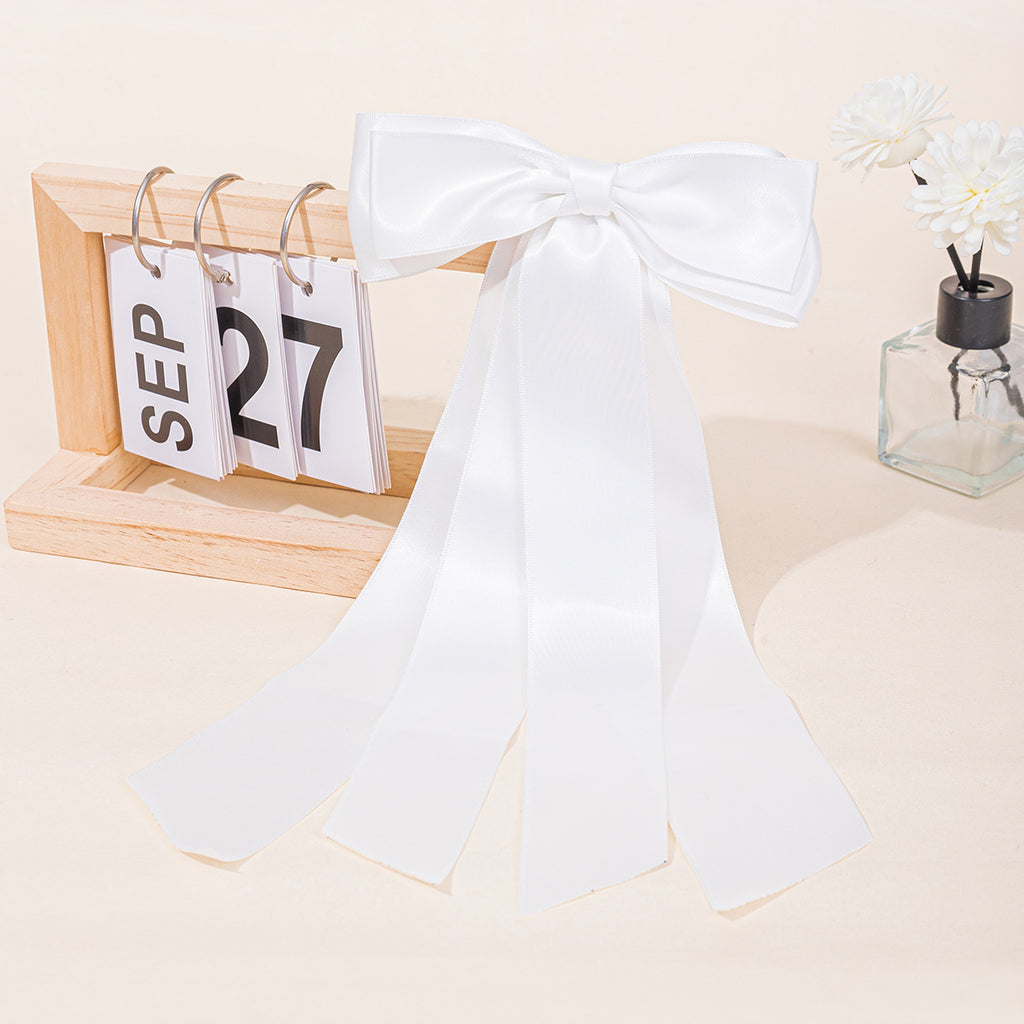 Double Layer Satin Bow Hair Clip With Tails - view 3
