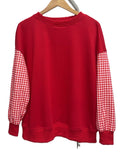 Gingham Check Sleeve Oversized Sweatshirt - Red