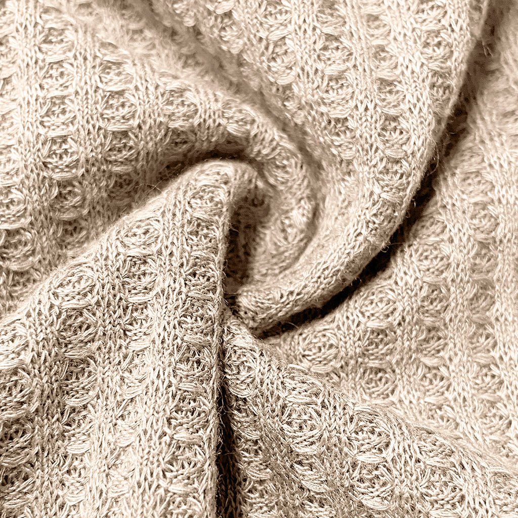 Waffle Knit Button Trim Flared Tunic Top - Apricot - 1
