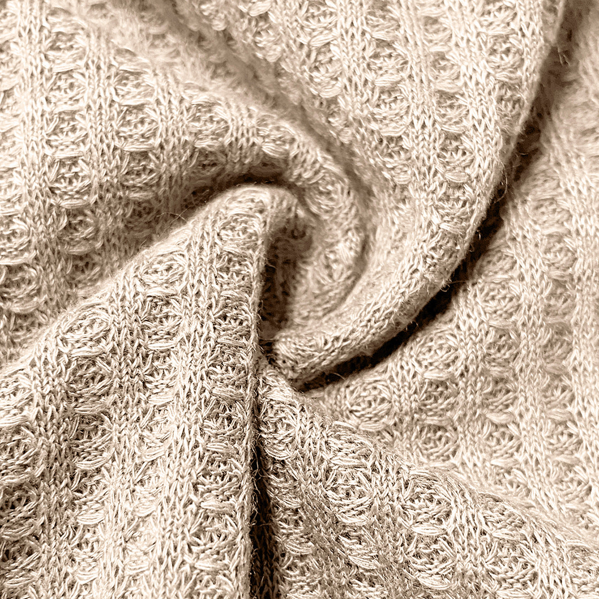 Waffle Knit Button Trim Flared Tunic Top - Apricot - 1