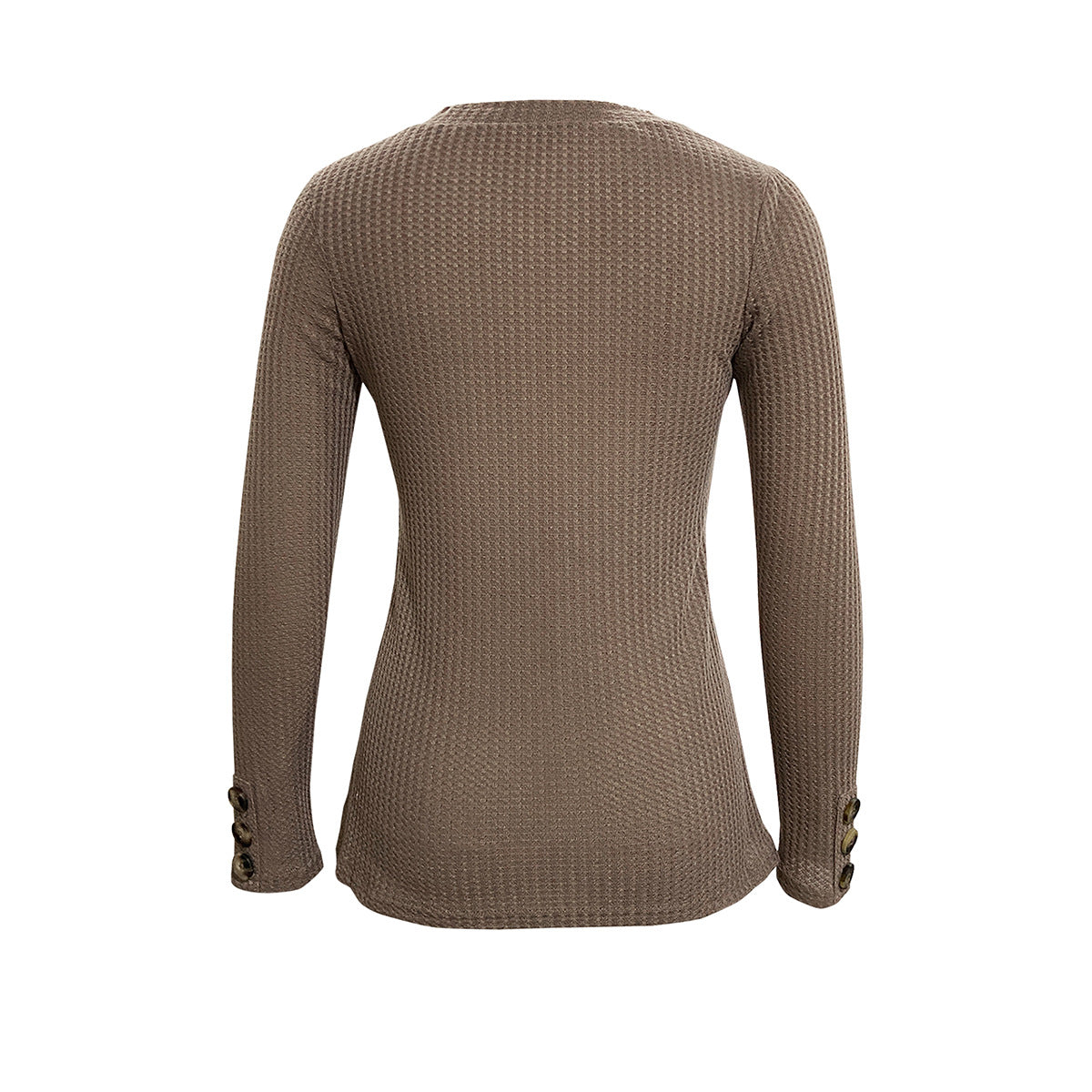Waffle Knit Button Trim Flared Tunic Top - Khaki - 1