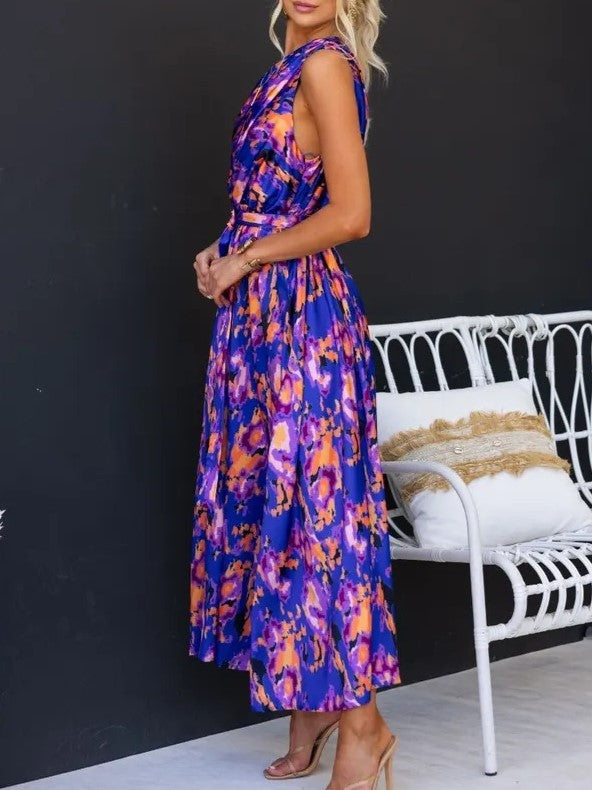One Shoulder Draped Waist Maxi Dress - Purple - 1