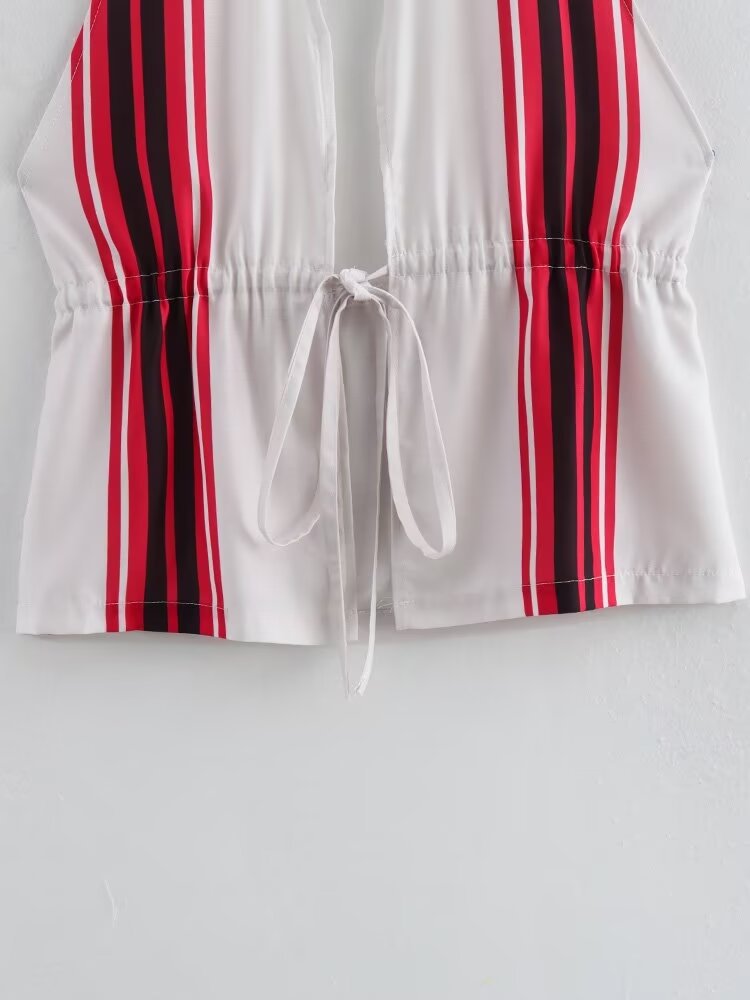 Striped Halter Vest And Maxi Skirt Set - Top - 2