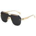Rimless Flat Top Shield Sunglasses - Blackgold