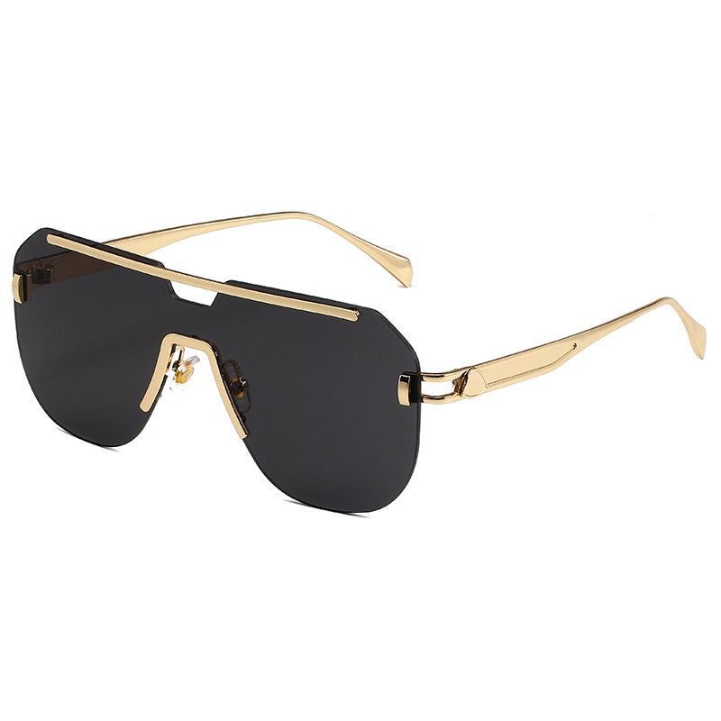 Rimless Flat Top Shield Sunglasses - Blackgold