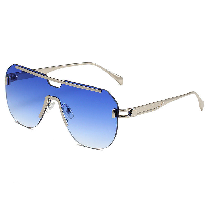 Rimless Flat Top Shield Sunglasses - Blue