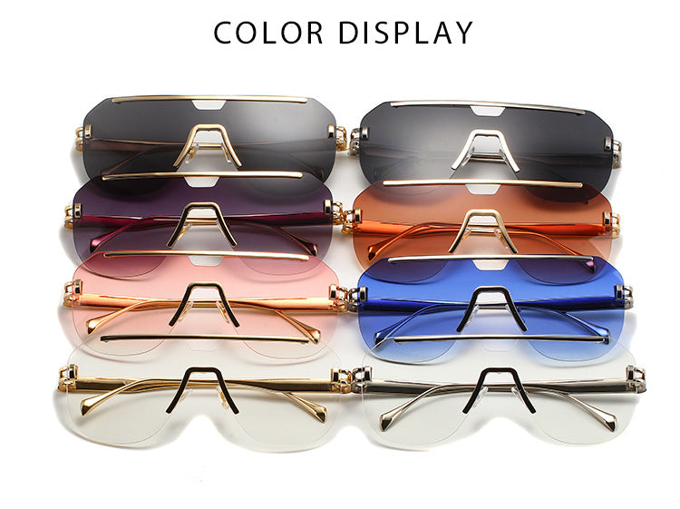 Rimless Flat Top Shield Sunglasses - Purple - 1
