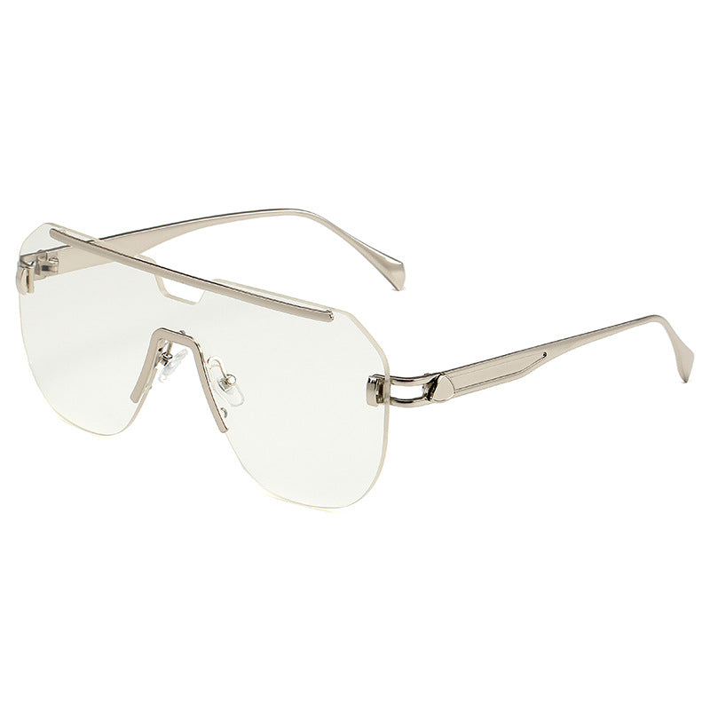 Rimless Flat Top Shield Sunglasses - Silvery