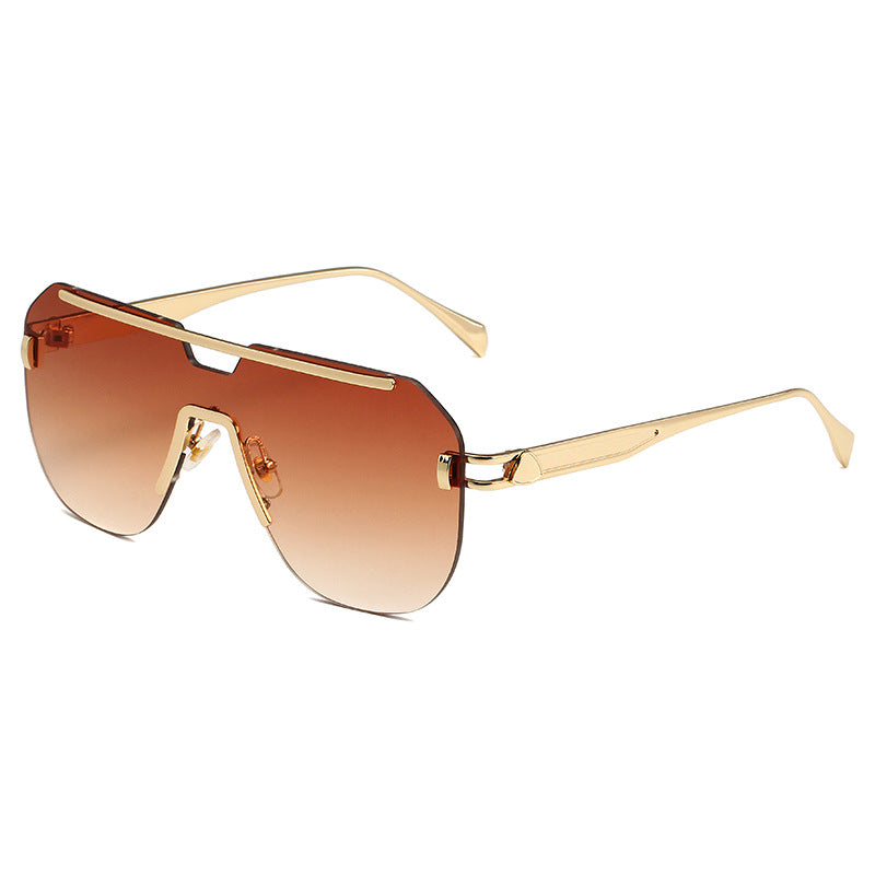 Rimless Flat Top Shield Sunglasses - Tea
