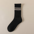 Ribbed Double Stripe Crew Socks - Black