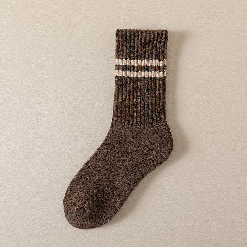 Ribbed Double Stripe Crew Socks - DeepCoffee