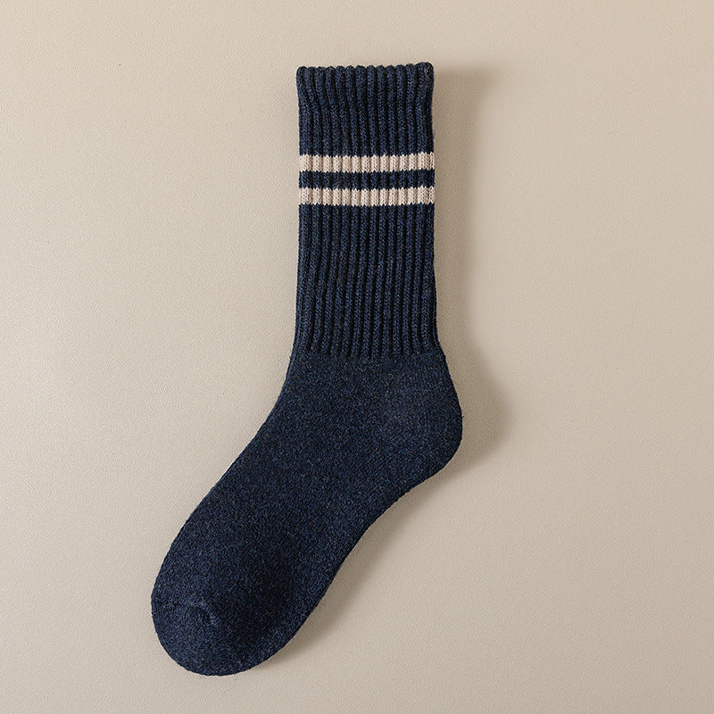Ribbed Double Stripe Crew Socks - TBlue