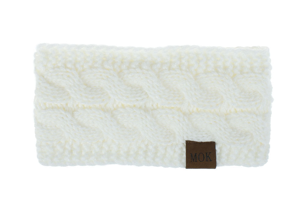 Speckled Cable Knit Fleece Lined Headband - White