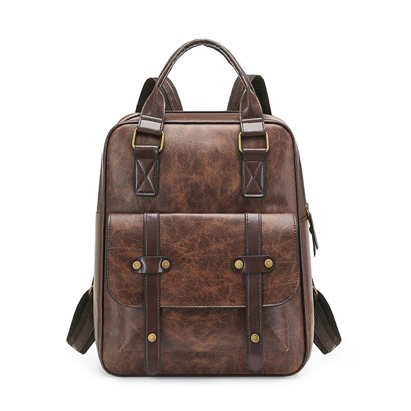 Vintage Two-Tone Faux Leather Backpack - Coffee