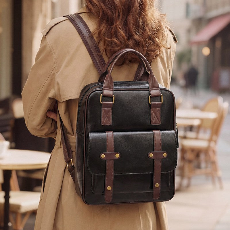 Vintage Two-Tone Faux Leather Backpack