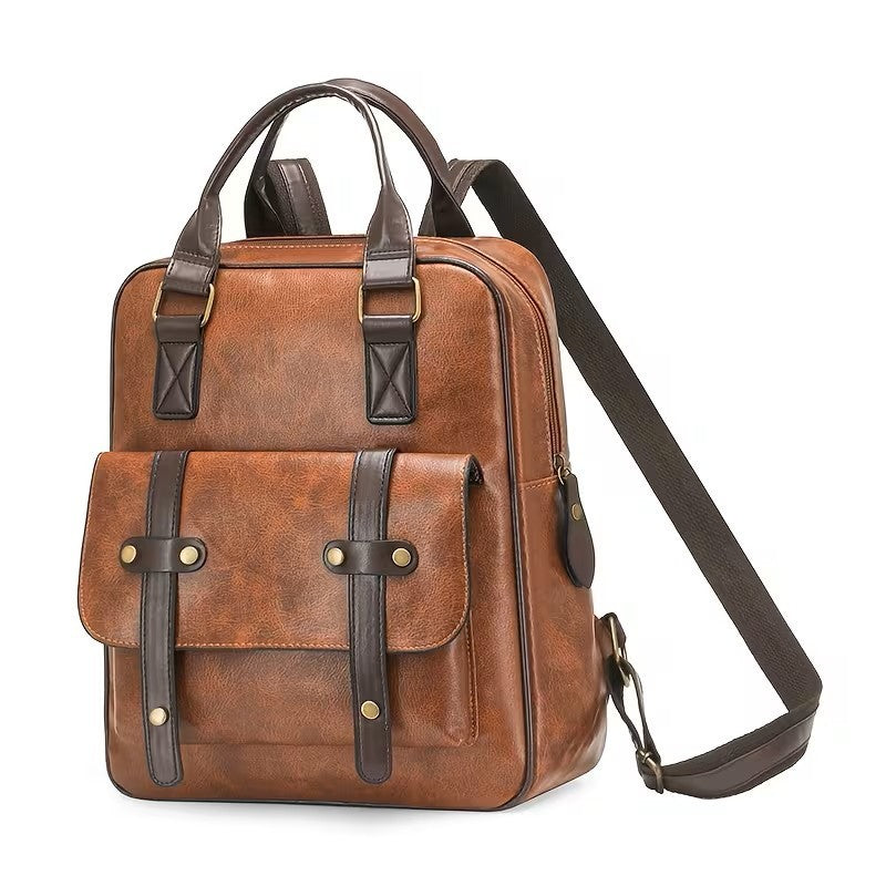 Vintage Two-Tone Faux Leather Backpack