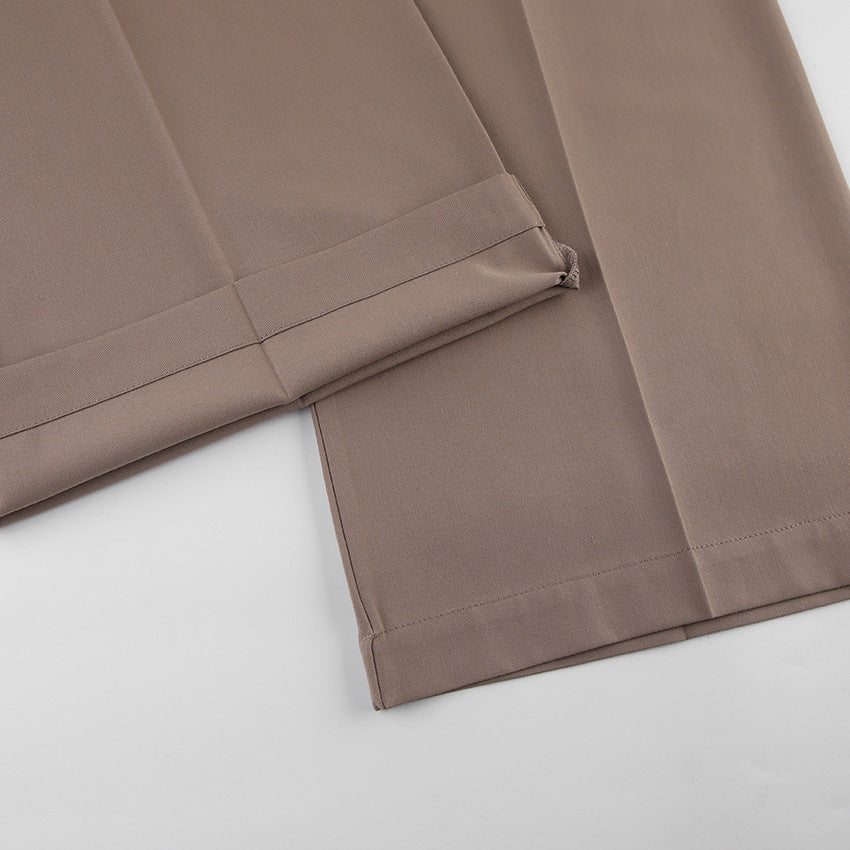 Pleated Wide Leg Trousers With Contrast Waist - Brown - 7