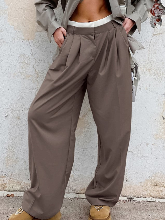 Pleated Wide Leg Trousers With Contrast Waist - view 1