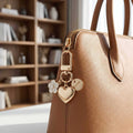 Flower and Puffy Heart Bag Charm Keychain - Gold