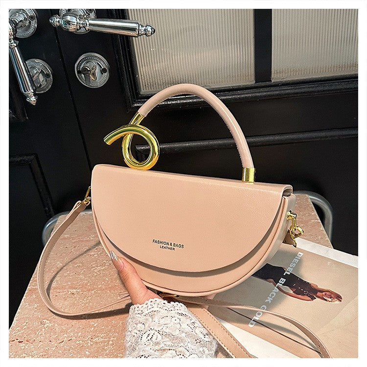 Half Moon Top Handle Bag with Sculpted Loop - Beige