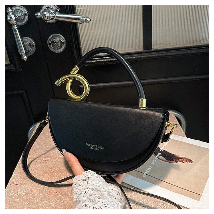 Half Moon Top Handle Bag with Sculpted Loop - Black
