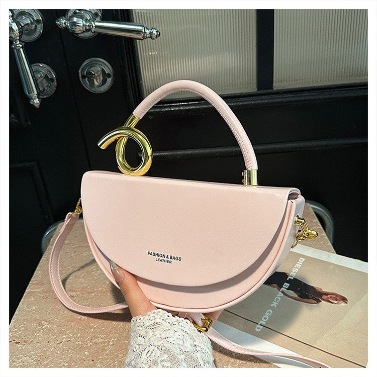 Half Moon Top Handle Bag with Sculpted Loop - Pink