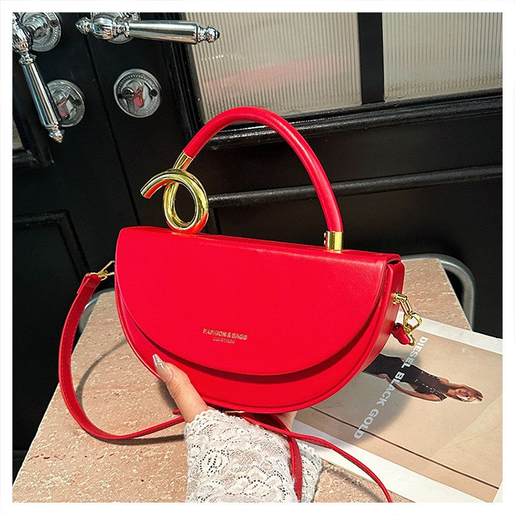 Half Moon Top Handle Bag with Sculpted Loop - Red