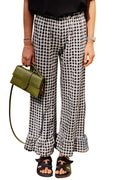 Checked Frill Hem Flared Trousers - black