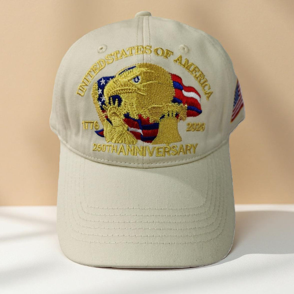 Washed Cotton Eagle Embroidered Baseball Cap - Beige
