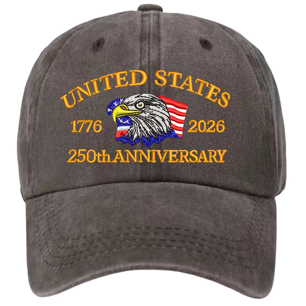 Washed Cotton Eagle Embroidered Baseball Cap - Coffee
