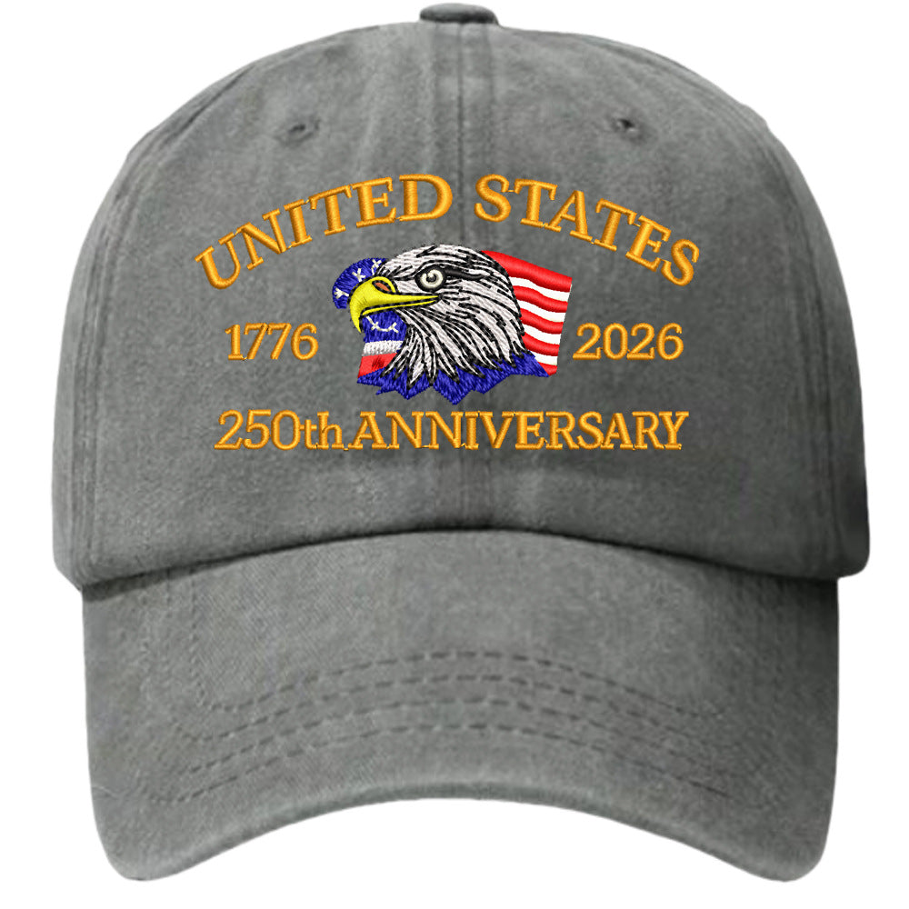Washed Cotton Eagle Embroidered Baseball Cap - Grey