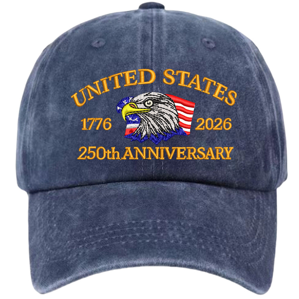 Washed Cotton Eagle Embroidered Baseball Cap - Navyblue