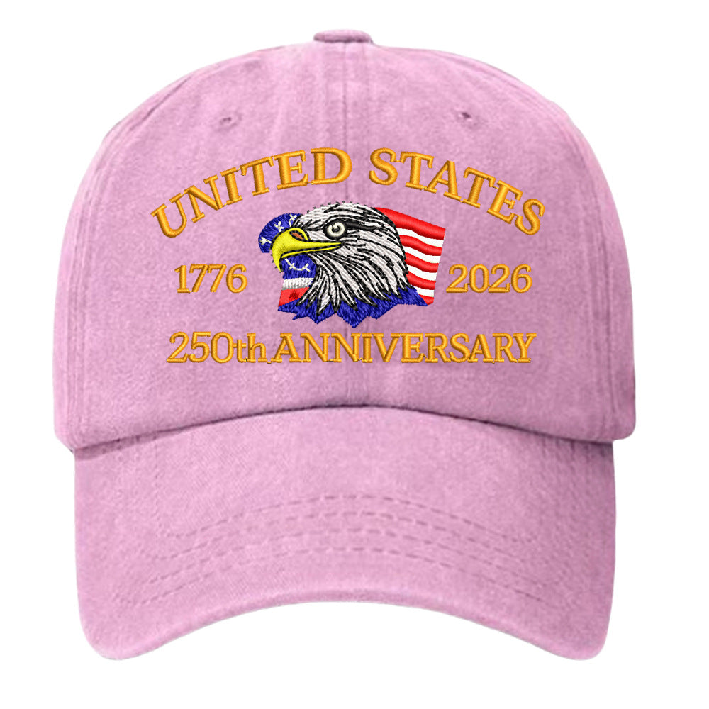 Washed Cotton Eagle Embroidered Baseball Cap - Pink