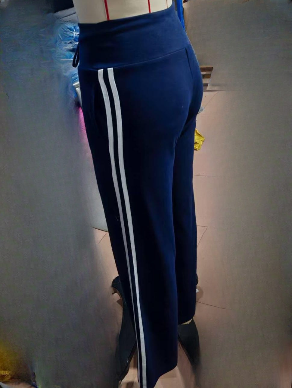 Side Stripe Wide Leg Knit Track Pants - Blue - 2