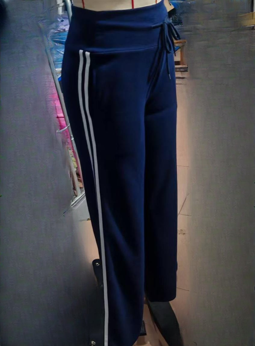 Side Stripe Wide Leg Knit Track Pants - Blue - 3
