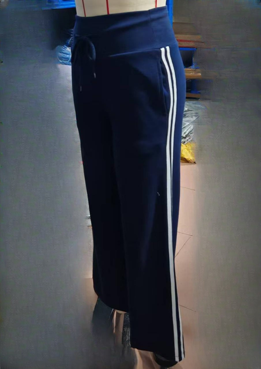 Side Stripe Wide Leg Knit Track Pants - Blue - 4