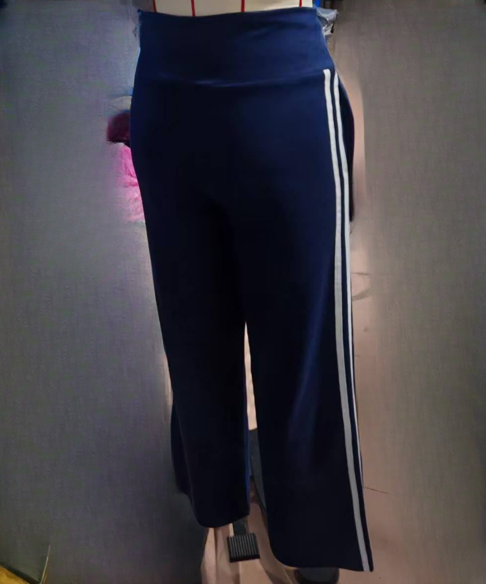 Side Stripe Wide Leg Knit Track Pants - Blue - 5